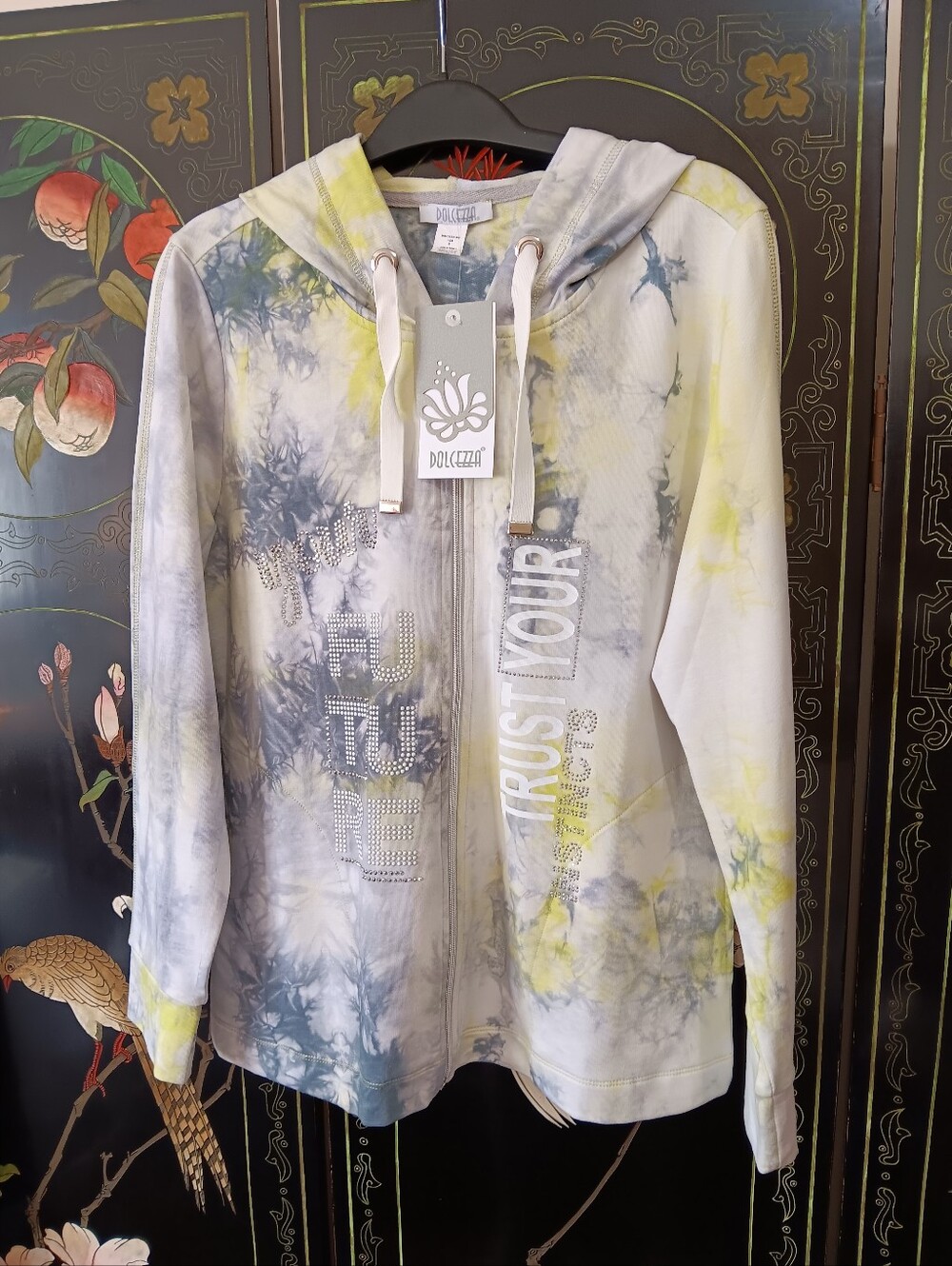 Dolcezza Tie-Dye Zip Hoodie — White, Gray & Yellow